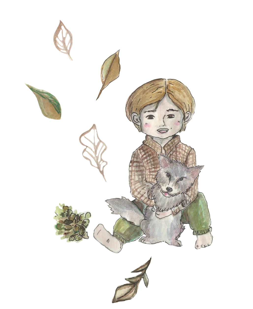 Child with leaves illustration